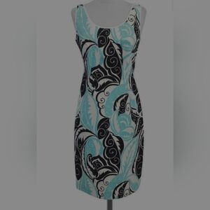 Etcetera Black and Blue Swirl Midi Dress
